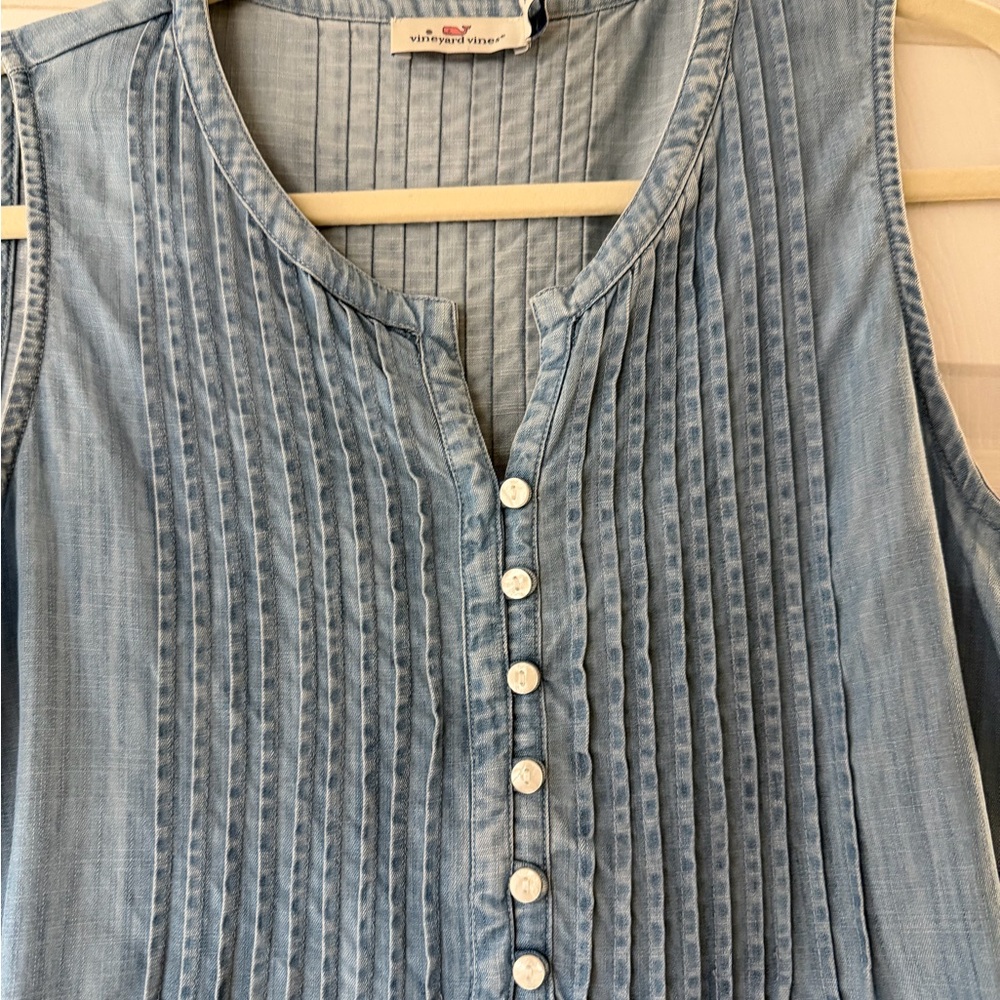 Vineyard Vines Sleeveless Denim Dress with Button Detail - Picture 2 of 5
